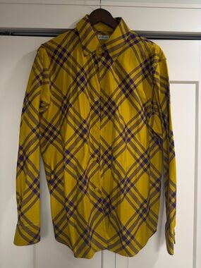 Burberry Yellow Plaid Long-Sleeve Dress Shirt